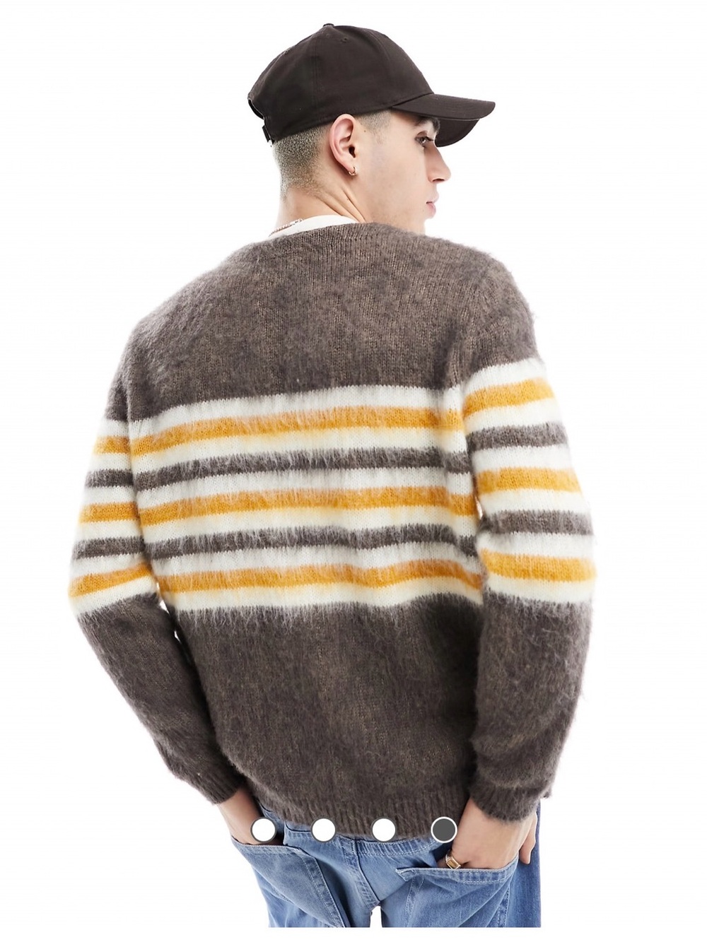 ASOS Men's Striped Wool-Blend Cardigan in Brown, White & Yellow